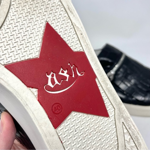 Ash King Kiltie Fringe Black Croc Embossed Leather Sneakers Size 40 - Picture 9 of 11